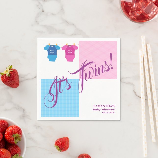 Serviette En Papier Twins Baby shower Party Girl Boy. (En situation)