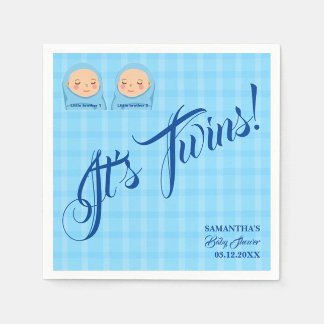 Serviette En Papier Twins Boys Baby shower Party Blue. Serviettes de t (Devant)