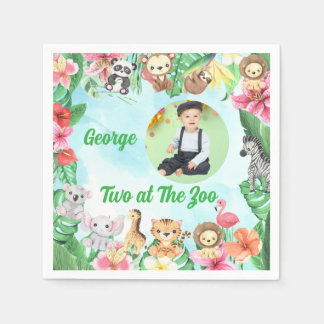 Serviette En Papier Two at The Zoo Jungle Safari Photo Birthday 