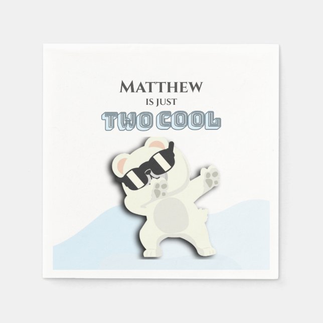 Serviette En Papier Two Cool Winter Polar Bear dabbing 2nd bday (Devant)