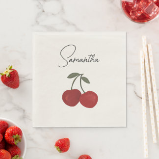 Serviette En Papier Two Red Cherries Illustration | Cute Fruit Art 