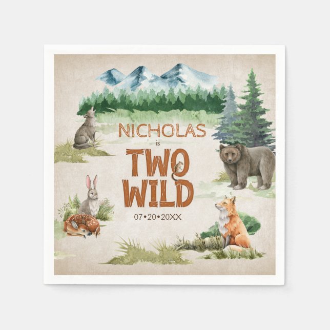 Serviette En Papier Two Wild Woodland Animal 2e fête d'anniversaire (Devant)