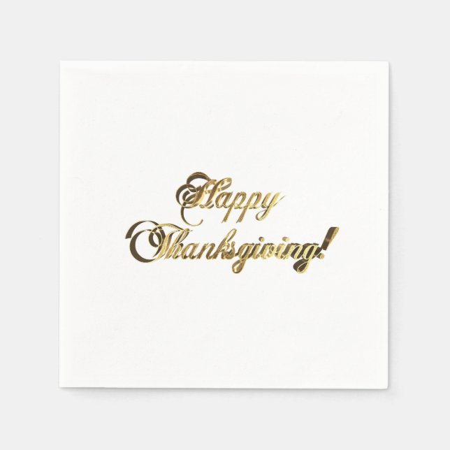 Serviette En Papier Typographie bon thanksgiving Faux Gold Foil (Devant)