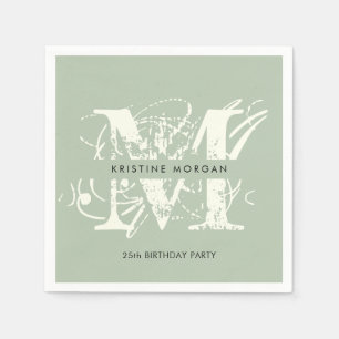 Serviette En Papier Typographie chic sauge nom vert monogramme