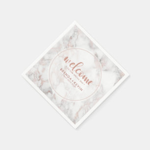 Serviette En Papier Typographie de bienvenue rose-or en marbre