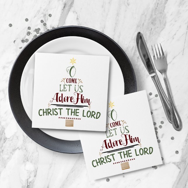 Serviette En Papier Typographie de Carol Rustique Christian Christmas (Rustic Christian Christmas Carol Typography Napkins)