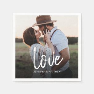 Serviette En Papier Typographie de l'amour photo fiançailles