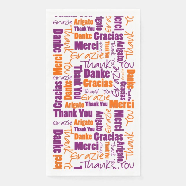 Serviette En Papier Typographie de Merci multilingue violet orange (Devant)