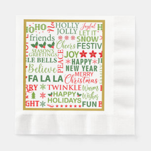 Serviette En Papier Typographie de Noël rouge et vert sans couture