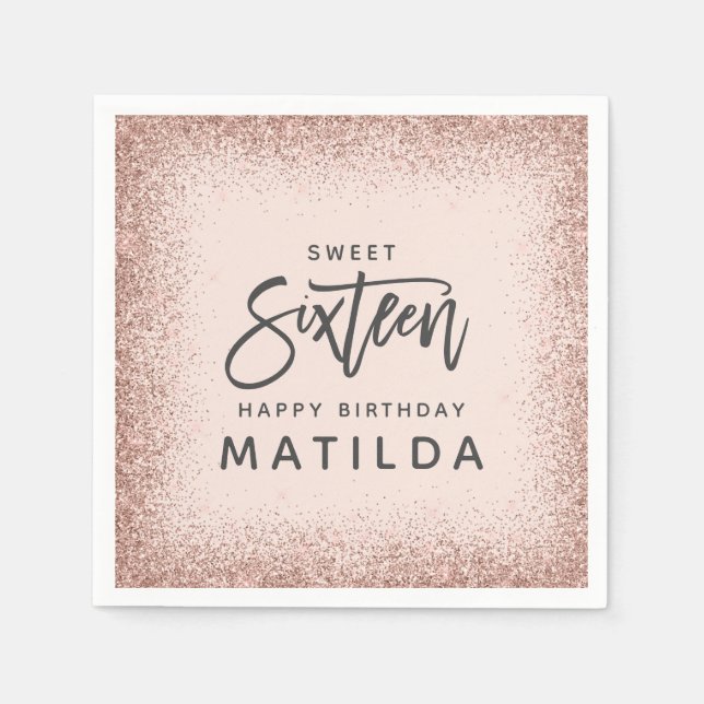 Serviette En Papier Typographie de script girly rose Glittery moderne  (Devant)