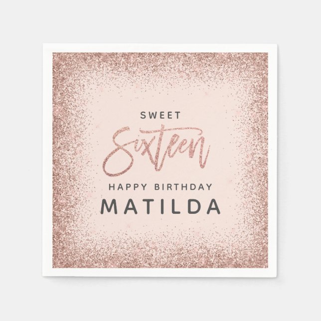 Serviette En Papier Typographie de script girly rose Glittery moderne  (Devant)