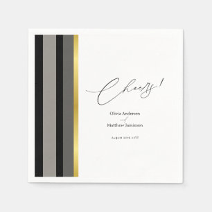 Serviette En Papier Typographie élégante Noir Blanc Or Mariage