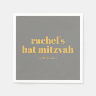 Serviette En Papier Typographie en gras Nom du Bat mitzvah jaune et gr