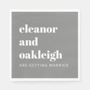 Serviette En Papier Typographie Gras Mariage Moderne Gris et Blanc
