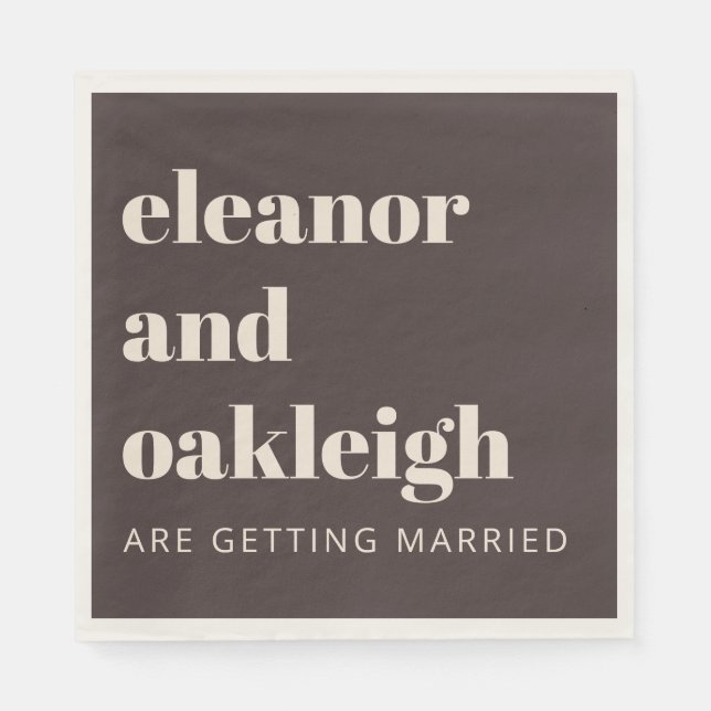 Serviette En Papier Typographie Gras Mariage Moderne Marron Crème (Devant)
