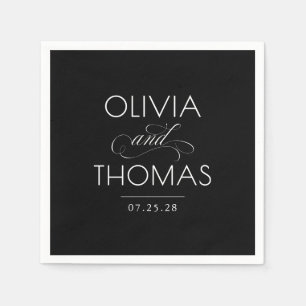 Serviette En Papier Typographie minimaliste moderne chic Mariage noir