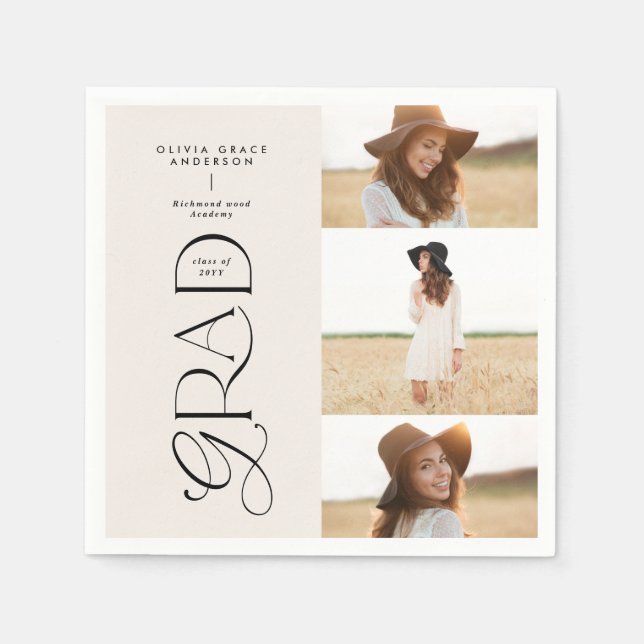 Serviette En Papier Typographie moderne multi photo diplômé accueil (Devant)