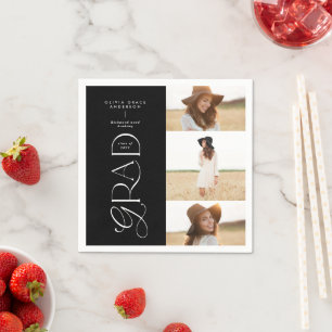 Serviette En Papier Typographie moderne multi photo diplômé accueil