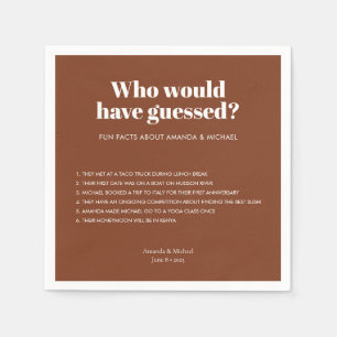 Serviette En Papier Typographie moderne Terracotta Mariage Faits amusa