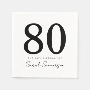 Serviette En Papier Typographie Noir Blanc Quatre-Vingts Nom 80e Anniv