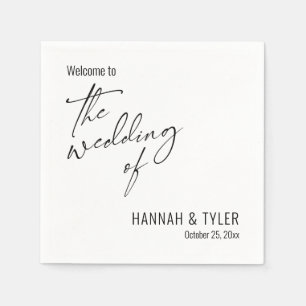 Serviette En Papier Typographie simple Bienvenue au Mariage de White