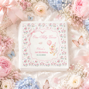 Serviette En Papier Un anniversaire de 1 an avec un ruban rose et une