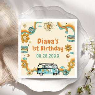 Serviette En Papier Un Babe Retro Super Arc-en-ciel 1er anniversaire