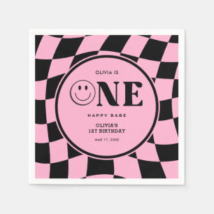 Serviette En Papier Un Bébé heureux Happy Visage rose Fille 1er annive