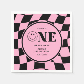 Serviette En Papier Un Bébé heureux Happy Visage rose Fille 1er annive