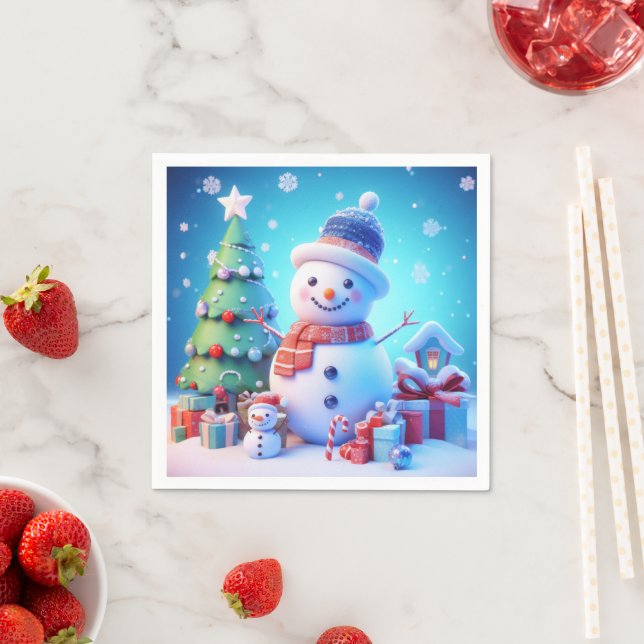 Serviette En Papier Un bonjour de Noël de Snowman (En situation)