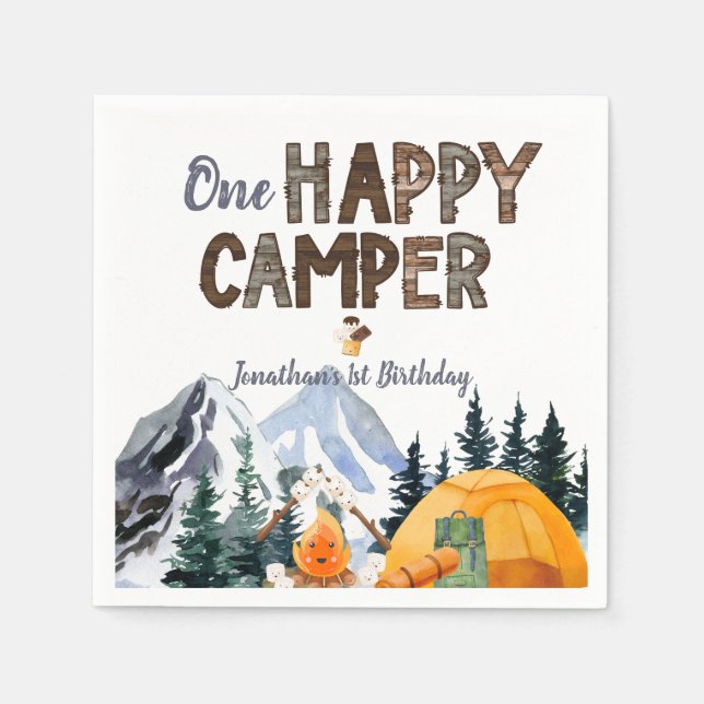 Serviette En Papier Un Camper Heureux | Camping Anniversaire (Devant)