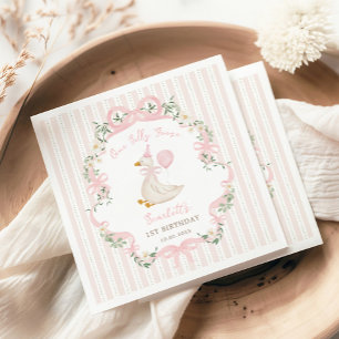 Serviette En Papier Un Canard Rose Fou Coquette Nœud 1er Anniversaire
