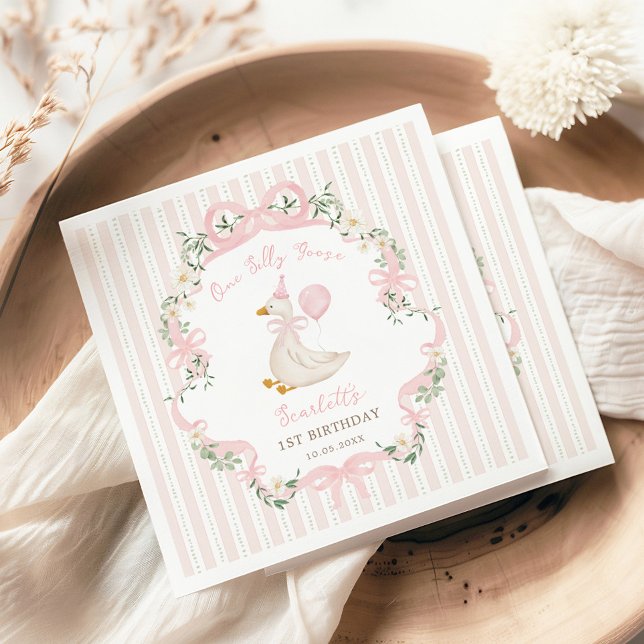 Serviette En Papier Un Canard Rose Fou Coquette Nœud 1er Anniversaire (Créateur téléchargé)