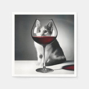 Serviette En Papier Un chaton qui regarde à travers un verre à vin