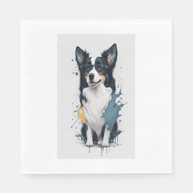 Serviette En Papier Un chien mignon Bordure Collie [RB#10011] (Devant)