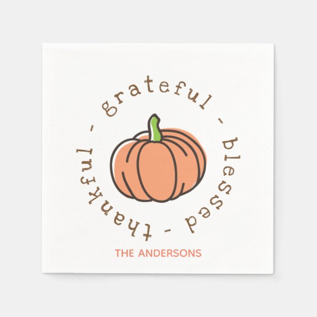 Serviette En Papier Un Citrouille orange béni Thanksgiving personnalis (Devant)