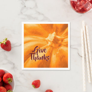Serviette En Papier Un Citrouille Orange Remercie Thanksgiving Holiday