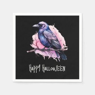 Serviette En Papier Un Corbeau noir sur une branche Illustration Hallo
