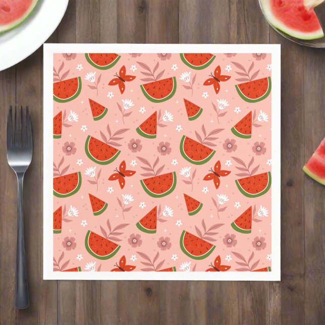 Serviette En Papier Un dans le Melon Watermelon Butterflies Anniversai (Créateur téléchargé)