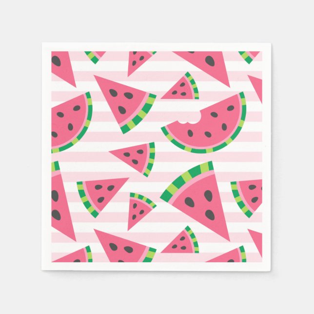 Serviette En Papier Un dans un Melon Watermelon Slices & Pink Stripes (Devant)