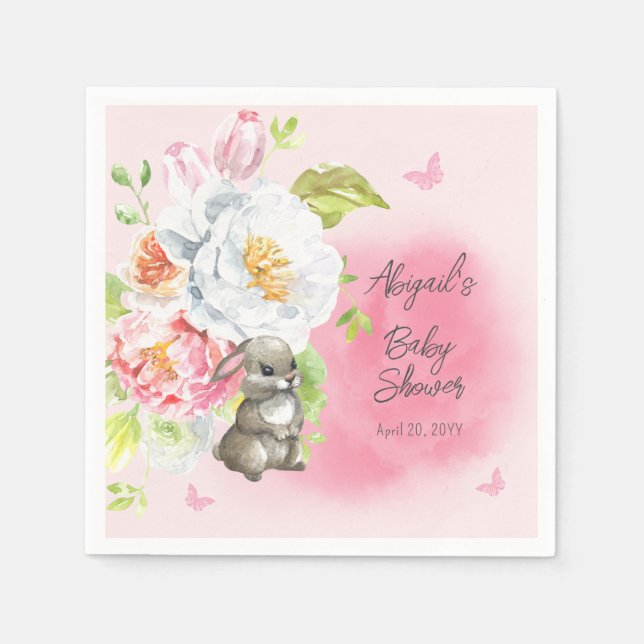Serviette En Papier Un doux petit lapin rose Baby shower fille (Devant)