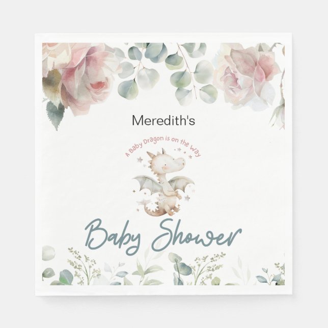 Serviette En Papier Un Dragon Bébé est sur le chemin Baby shower (Devant)
