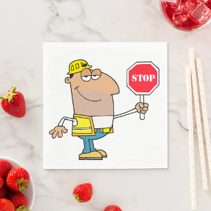 Serviette En Papier Un Homme Avec Un Panneau Stop Napkins