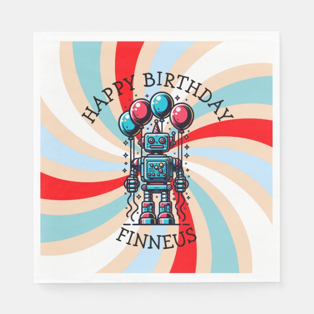 Serviette En Papier Un joyeux anniversaire pour un garçon à thème robo (Devant)