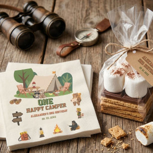 Serviette En Papier Un joyeux campeur safari forêt 1er anniversaire