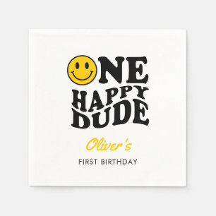Serviette En Papier Un joyeux Dude Retro Happy Face 1er anniversaire