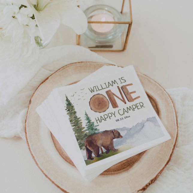 Serviette En Papier Un Joyeux Ours De Camper Anniversaire (Créateur téléchargé)