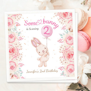 Serviette En Papier Un lapin est DEUX ! Girl Pink 2e anniversaire