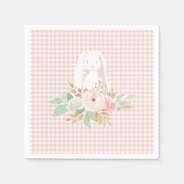 Serviette En Papier Un lapin est un En vichy rose floral (Devant)