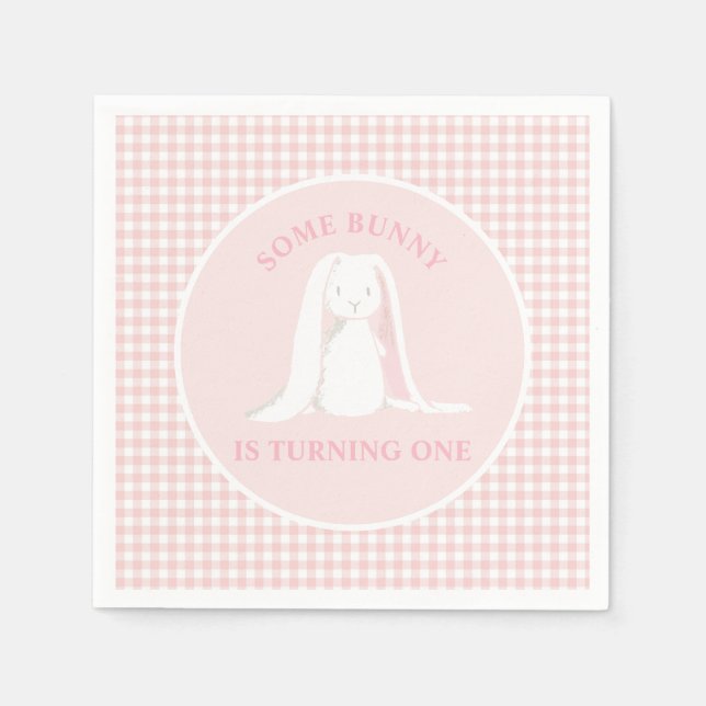 Serviette En Papier Un lapin est un rose En vichy anniversaire (Devant)